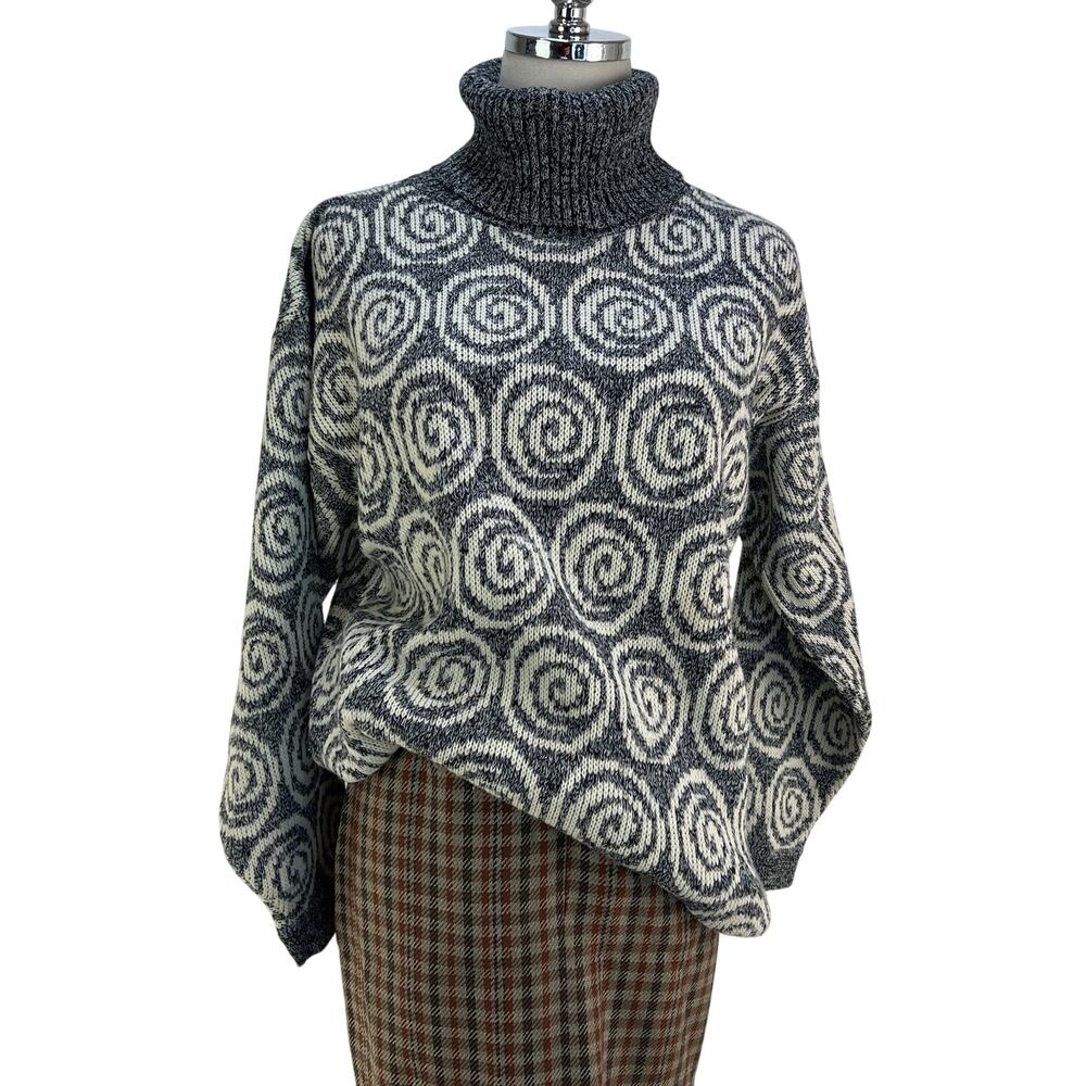 Spiral Acrylic Knit Turtleneck Sweater Pullover Gray Jumper Jeffery Rodgers